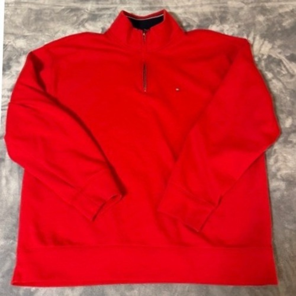 Tommy Hilfiger Men's Red Quarter Zip Pullover Mock Neck Sweatshirt XXL Casual